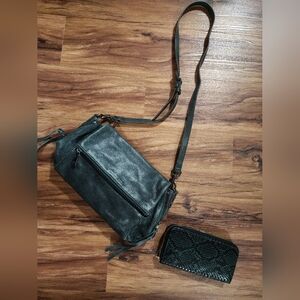 Aimee Kestenberg dark teal blue crossbody purse